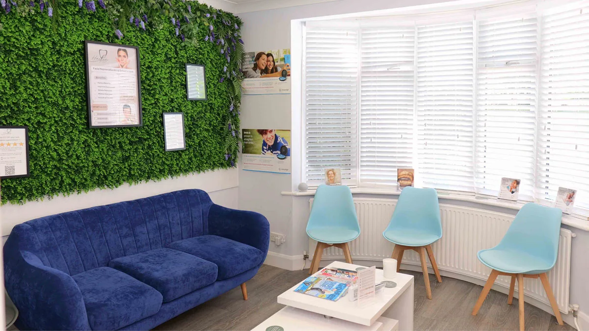 The calm, welcoming waiting room at Hacton Dental Care in Hornchurch